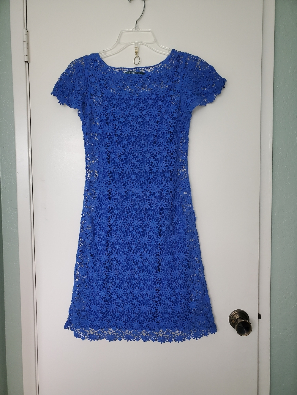 Lauren Ralph Lauren Woman's Blue Chrocet Sheath Dress w/Underslip XXS Twee Y2K